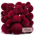 Thewe 40Pcs Velvet Shatterproof Christmas Ball Ornaments Set，Burgundy