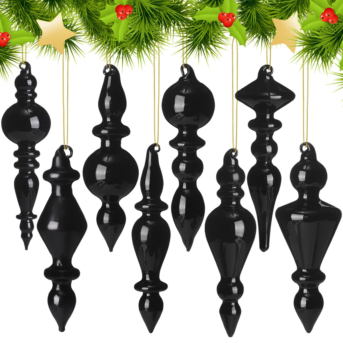 Mifoci 8 Pcs 6 Inch Mercury Glass Finial Christmas Ornaments,Red
