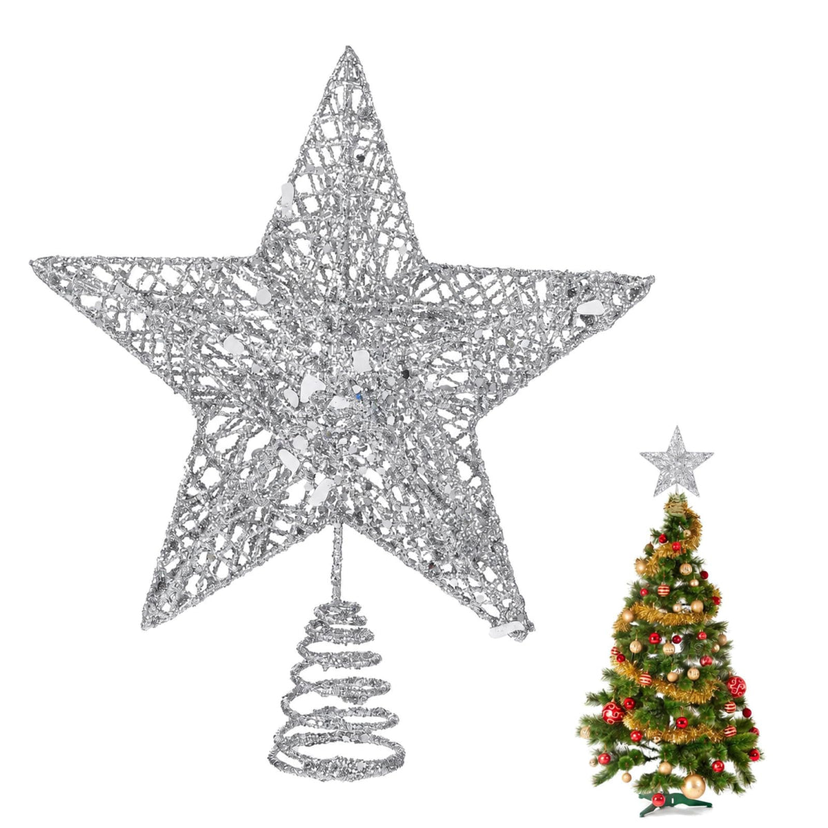 COMNICO Christmas Tree Topper Glittering Gold Hollow Small Star Mini Christmas Tree Decoration 5 Point Star Xmas Treetop Ornaments (15cm/5.9inches)