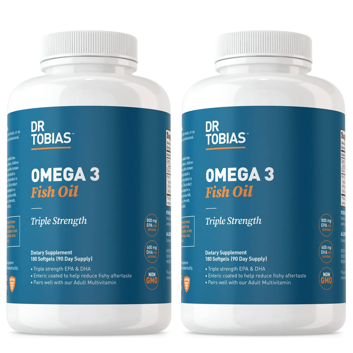 Dr. Tobias Omega 3 Fish Oil 2000mg Triple Strength with 800mg EPA 600mg DHA Per Serving | Fish Oil Omega 3 Supplements for Heart Brain & Immune Support - 90 Softgels (45 Servings)