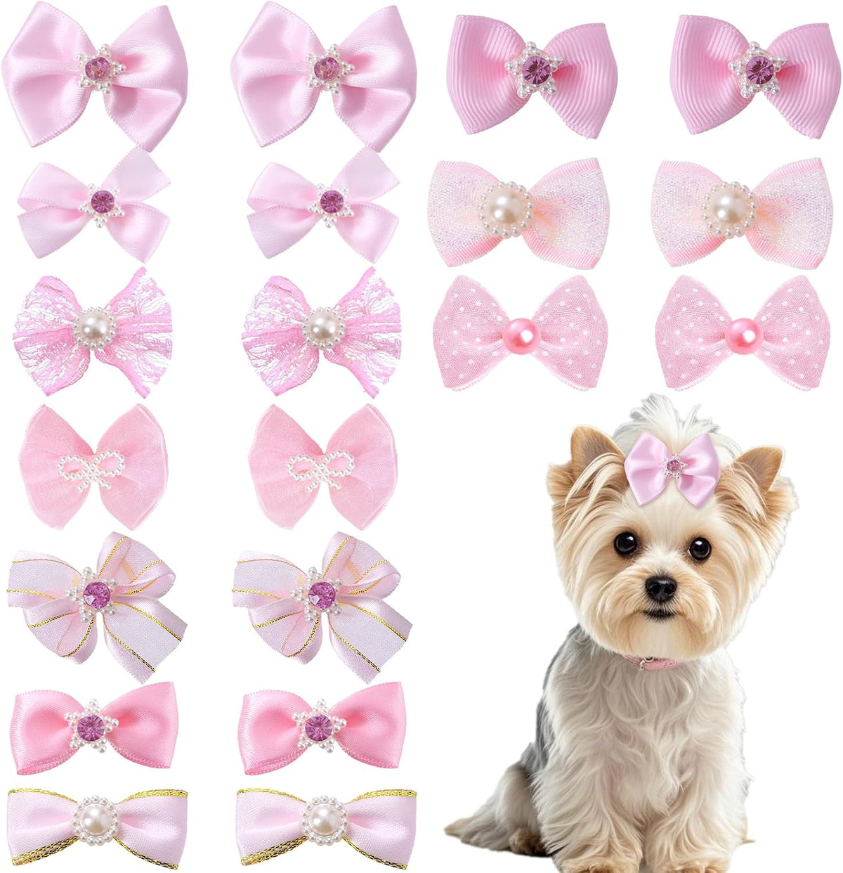 20PCS Cute Dog Hair Bows with Rubber Bands Handmade Mix Style for Puppy