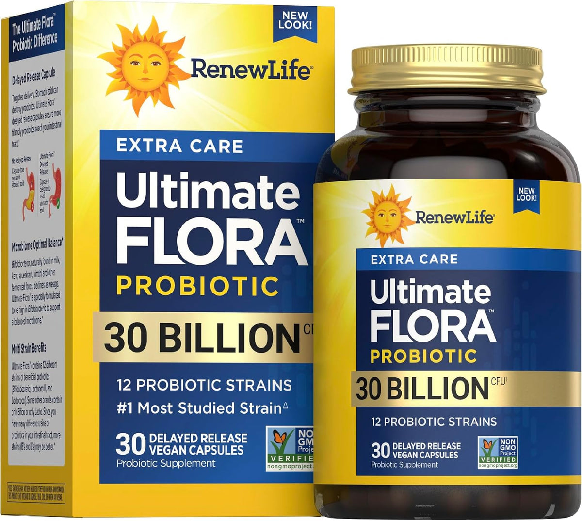 Renew Life Extra Care Digestive Probiotic Capsules, Daily Supplement Supports Immune, Digestive and Respiratory Health, L. Rhamnosus GG, Dairy, Soy and gluten-free, 30 Billion CFU, 30 Count