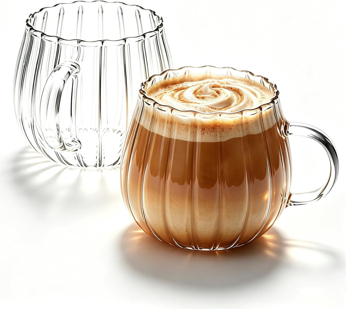 Clear Classic Glass Halloween Cups with Handle 12 Oz- Heat-Resistant Cute Pumpkin Coffee Mugs for Home, Office, Party Drinking Cups Microwave Safe (2Pcs)
