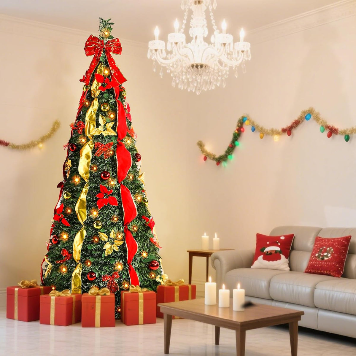 Alupssuc 6FT Pop Up Christmas Tree, Full Shape, Remote, Dual Color Lights