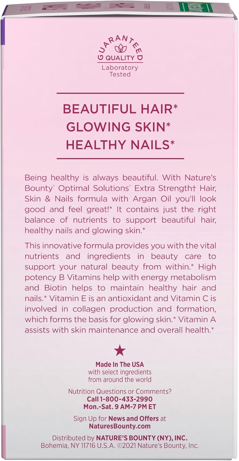Nature's Bounty Advanced Hair, Skin & Nails, Argan-Infused Vitamin Supplement with Biotin and Hyaluronic Acid, 150 Rapid Release Softgels, 50 Total Servings