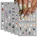 Halloween Nail Art Stickers Cute Ghost Pumpkin 3D Self-Adhesive Nail Decals Bat Cat Skull Designs Nail Decorations Halloween DIY Manicure Supplies for Women Girls&Kids 6Pcs