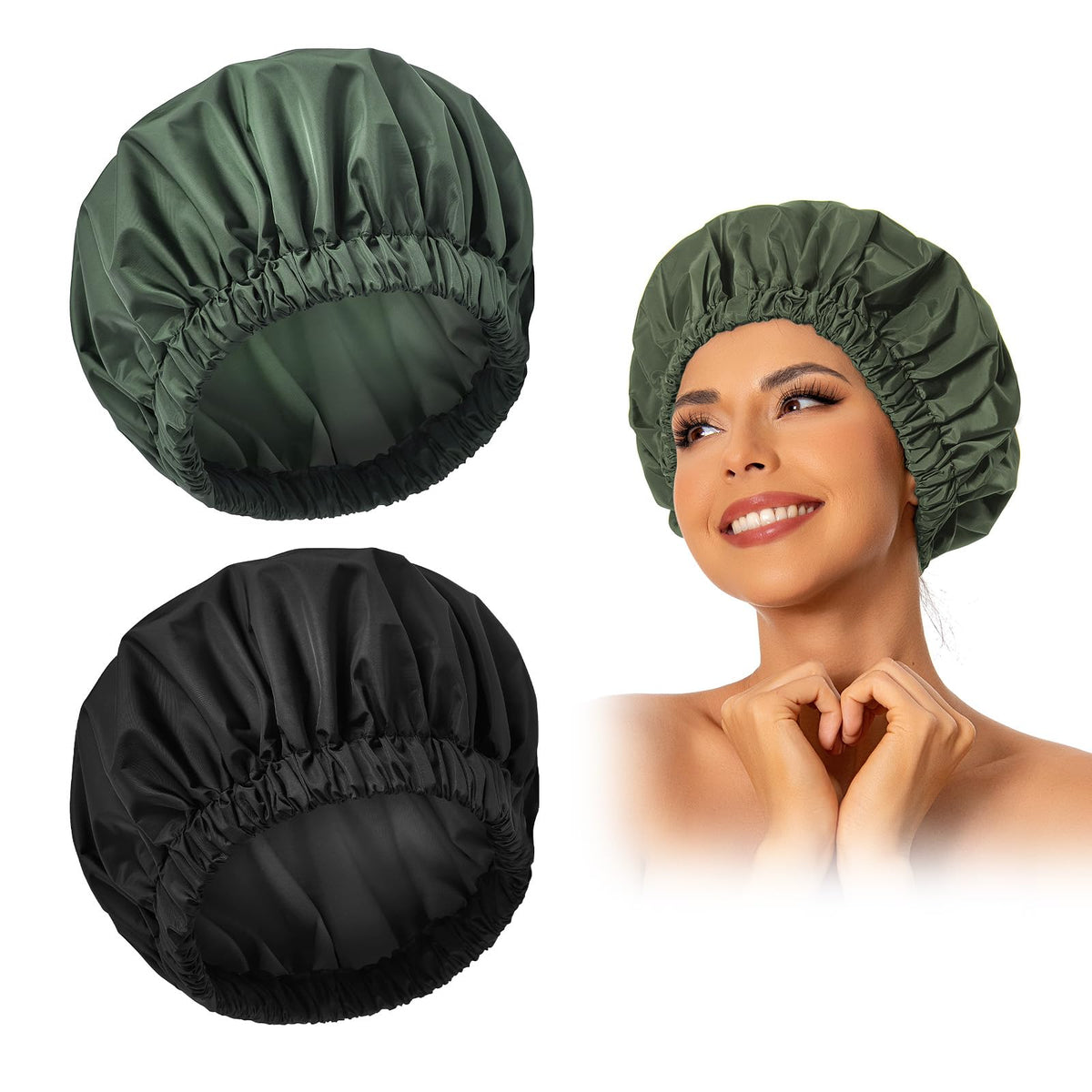 Edoneery Reusable Shower Caps for Women, Waterproof Long Hair Bonnet | Washable Design, Wide Elastic Band, Large Fit, Holds Long Hair, Braids Friendly, Bath Accessories, Spa, Travel