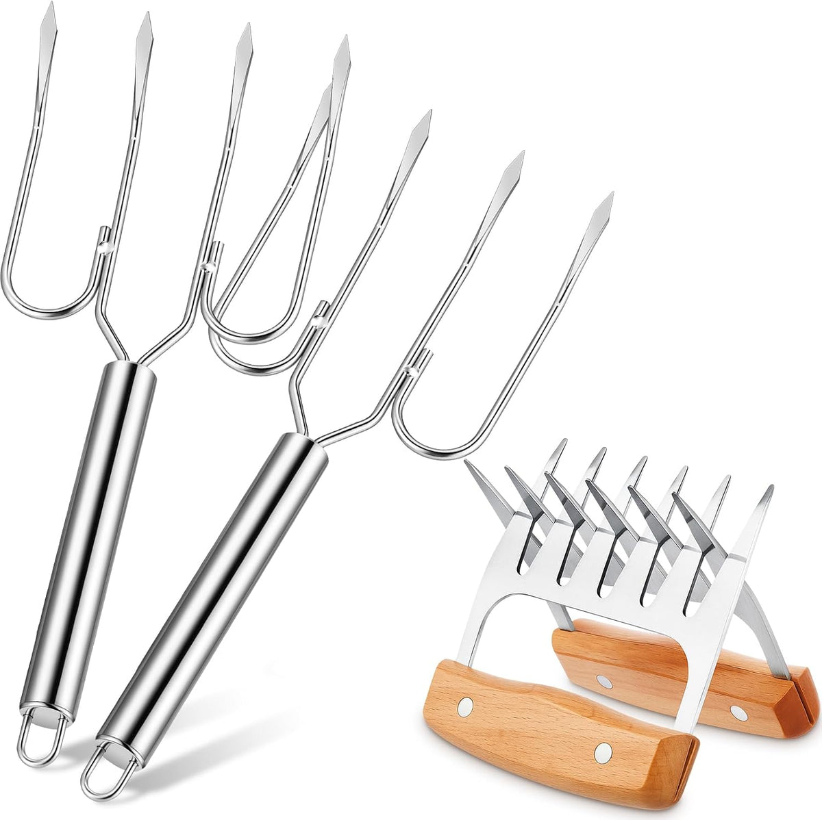 Sieral 4 Pcs Turkey Lifter Forks Meat Claws, Wooden, Classic