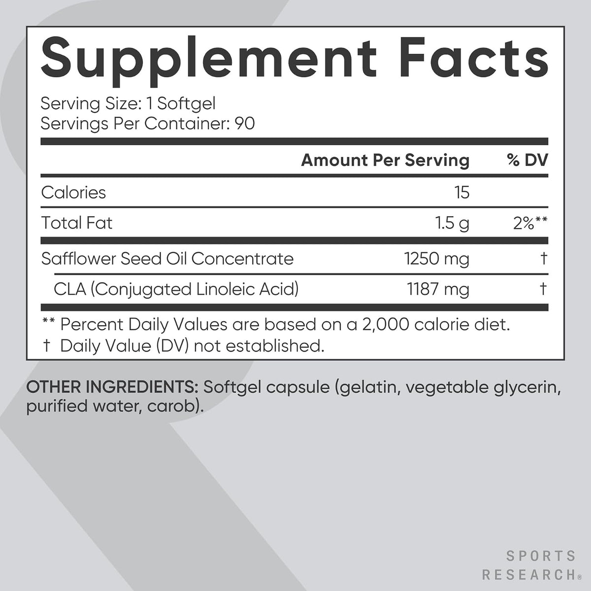 Sports Research CLA - 1250mg with Active Conjugated Linoleic Acid for Men and Women | Non-GMO, Soy & Gluten Free - 95% (90 Softgels)