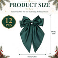 Thiccywoov 12 Pcs Satin Bow for Christmas Tree, Dark Green Long Tail Bows