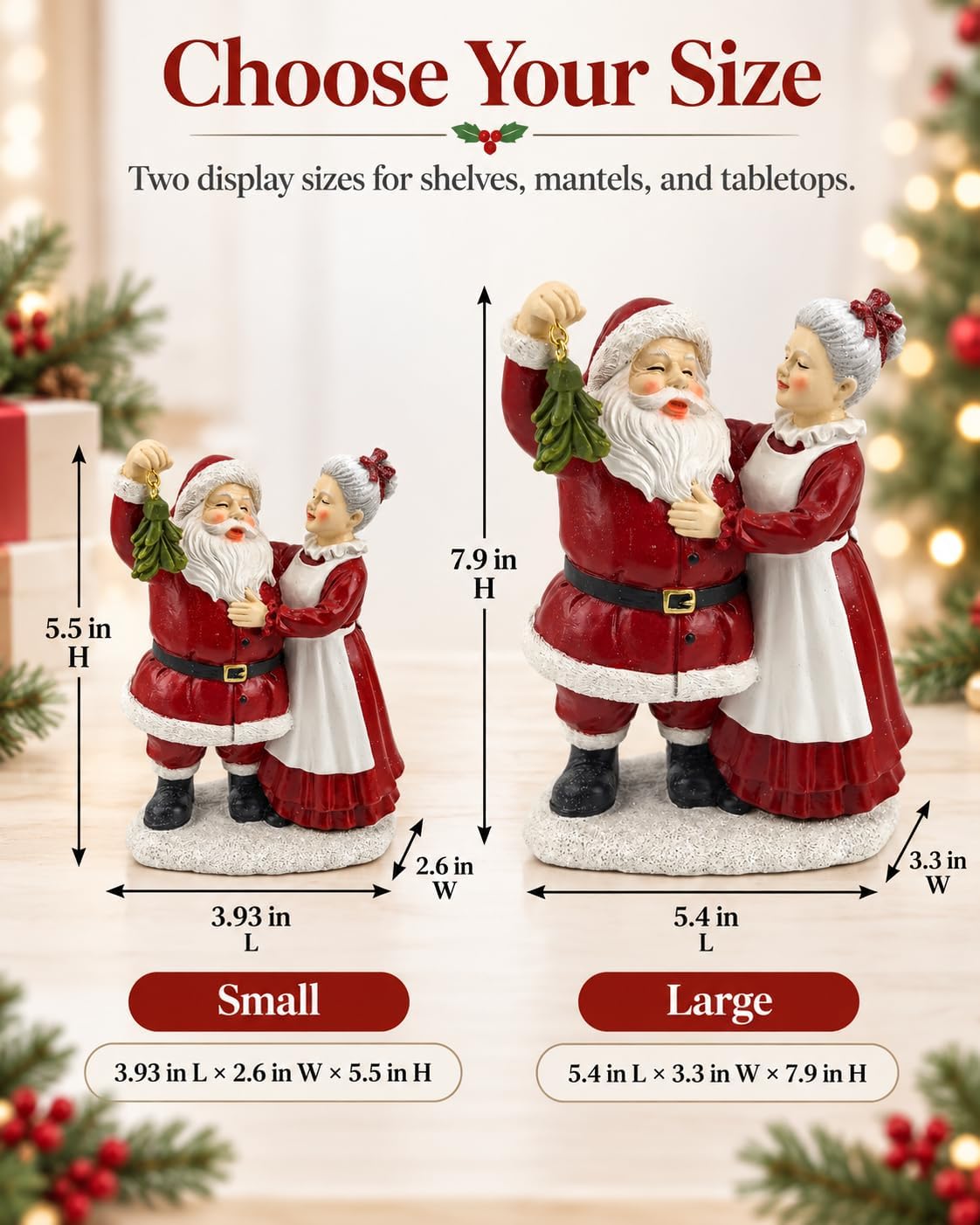 5.5'' Santa and Mrs. Claus Mistletoe Figurine Christmas Tabletop Decor