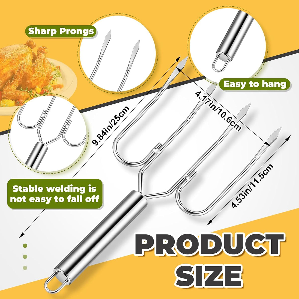 Sieral 4 Pcs Turkey Lifter Forks Meat Claws, Wooden, Classic