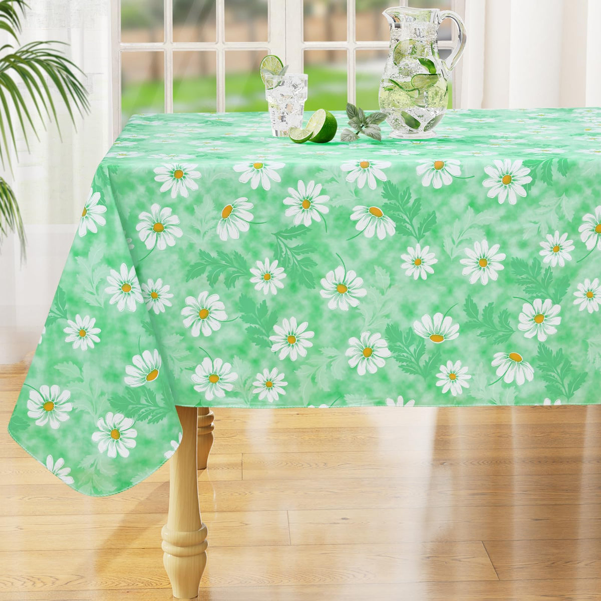 Rectangle Waterproof Vinyl Table Cloth, Wipeable Tablecloth with Flannel Backing, Plastic Table Cover for Fall, Thanksgiving (Pumpkin, 52" x 70")