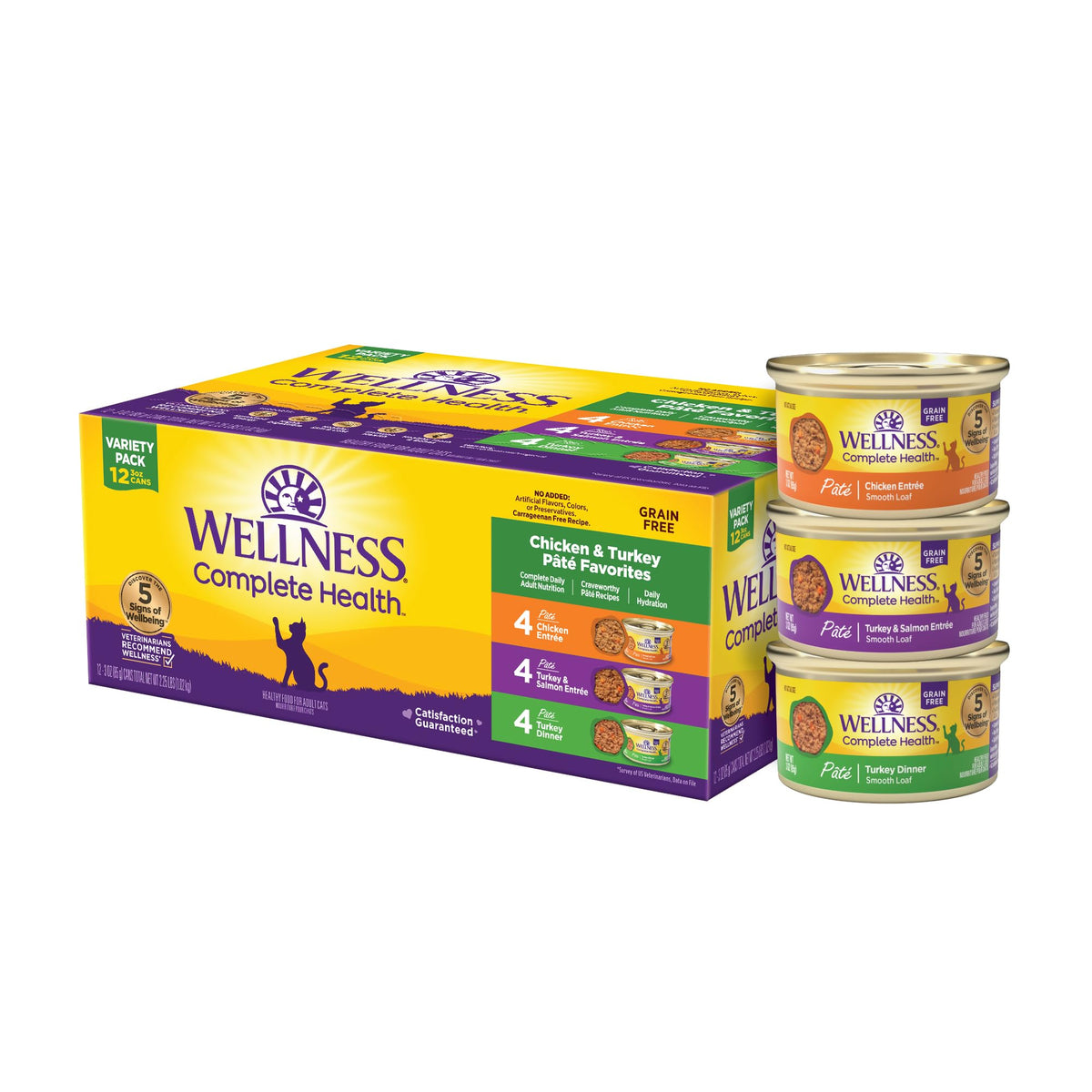 Wellness Complete Health Pate Variety Pack Adult Canned Wet Cat Food, Natural, Protein Rich, Grain Free, Seafood Favorites, 3 oz, Pack of 24 Cans