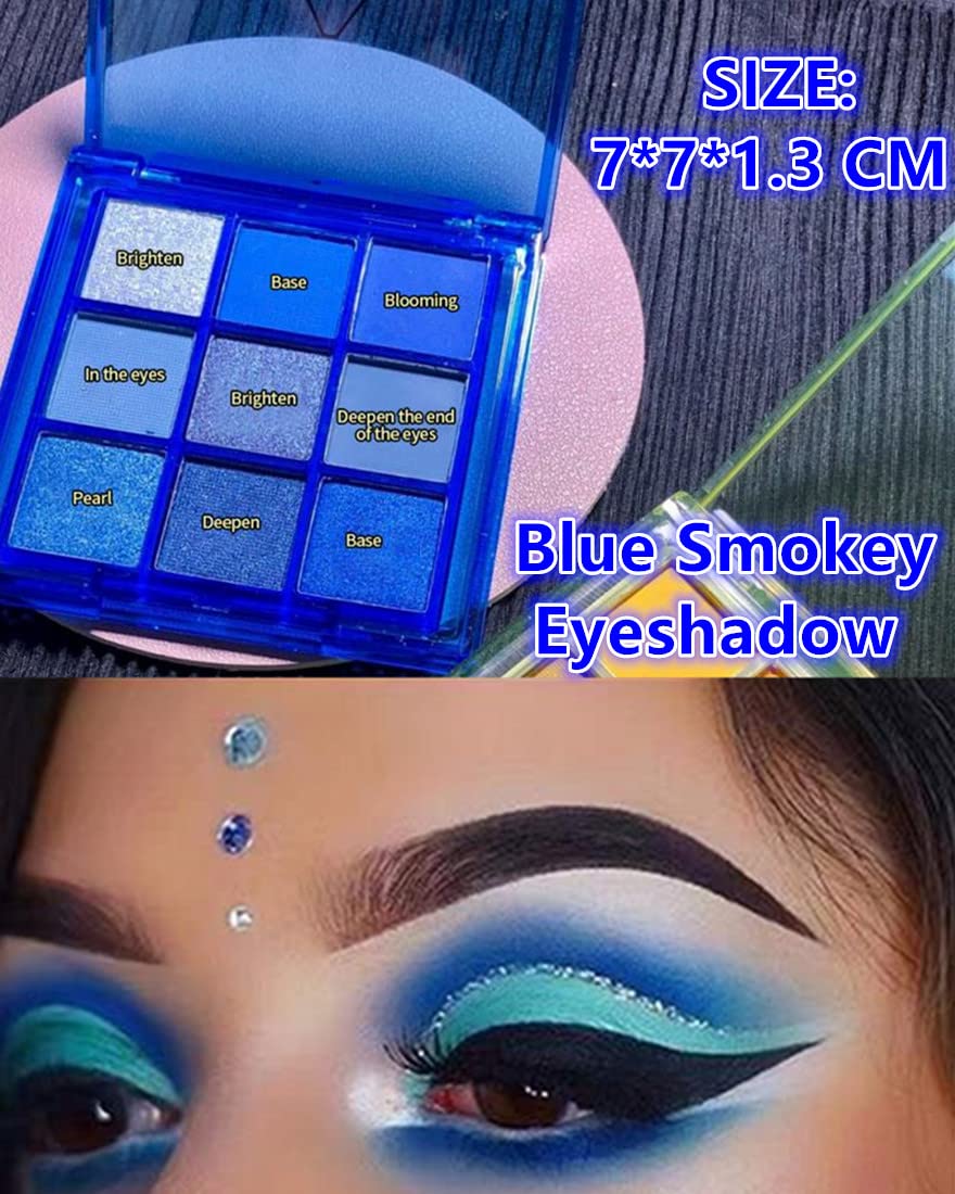 Go Ho 9 Colors Blue Eyeshadow Palette,Glitter Powder Makeup Palette
