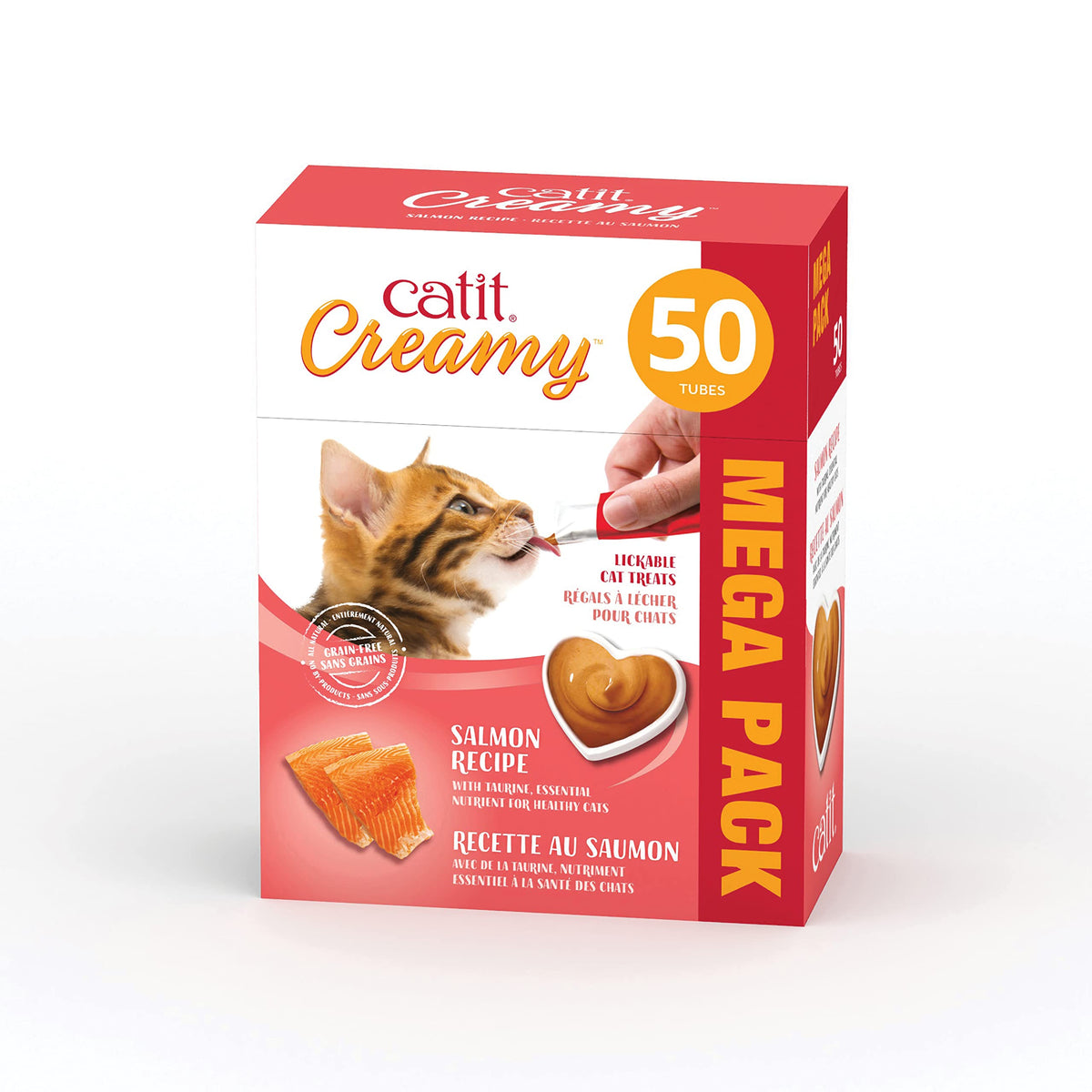 Catit Creamy Lickable Cat Treat – Healthy Variety of Flavors, 50 Pack, Hand-Feed or Serve, Nutrient-Rich Squeeze Tube, 0.5 oz Each