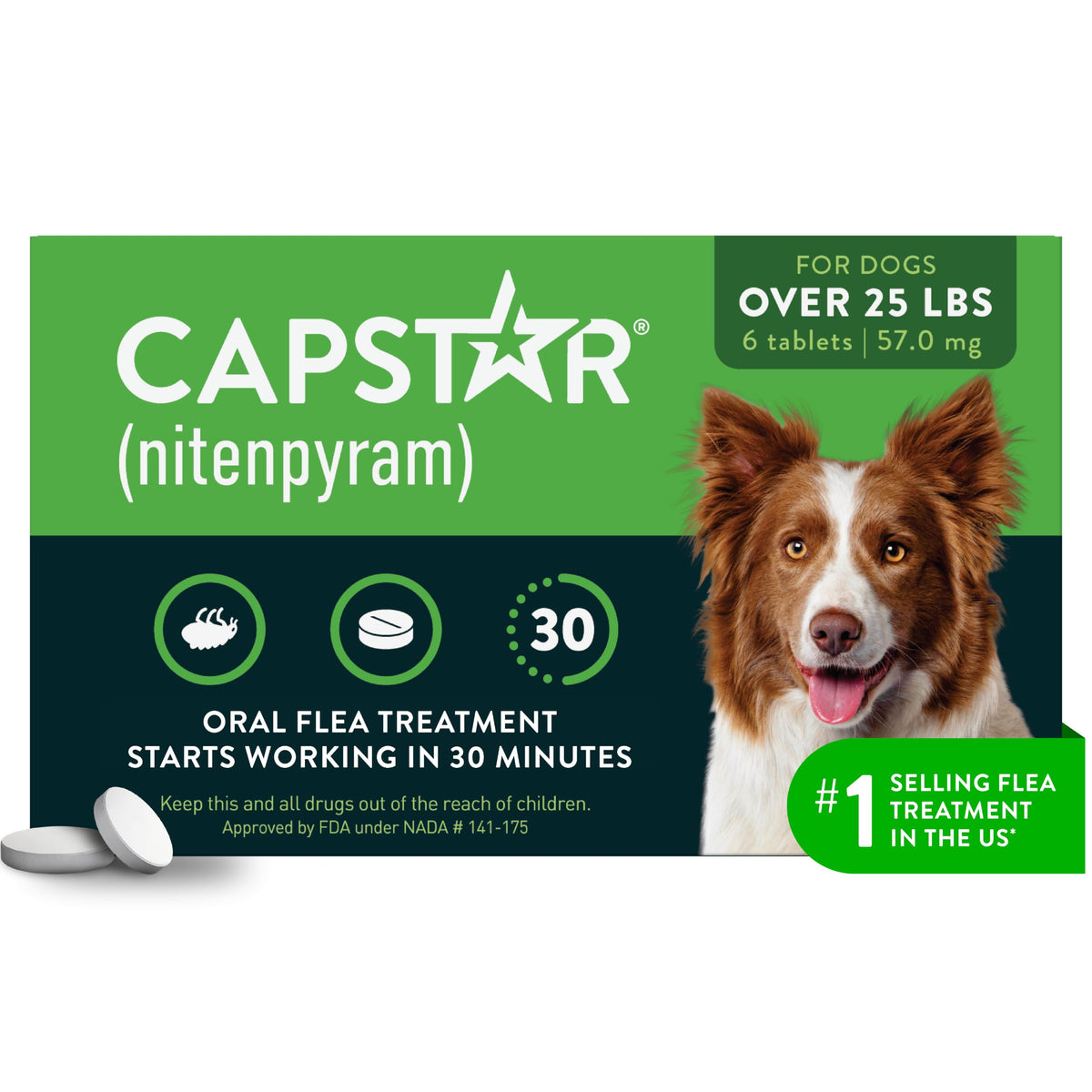 Capstar (Nitenpyram) Fast-Acting Oral Flea Treatment for Dogs 2-25 Lbs, Vet-Recommended Medication Tablets, Flea Tablets for Dogs Start Killing in 30 Minutes, 6 Doses