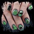48Pcs Halloween Press on Nails Ghost Stick on Fingernails Monster Short Square False Nails Glossy Black Spider Web Acrylic Fake Nail Skull Gel Glue on Nail for Coquette Women Girls