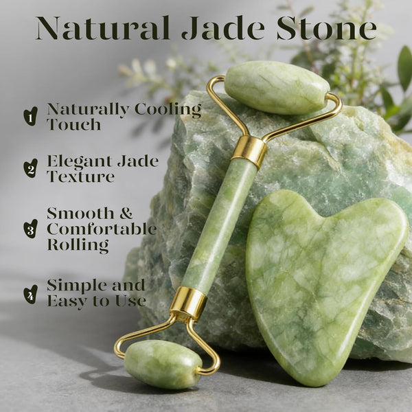 BAIMEI IcyMe Gua Sha & Jade Roller Set, Cooling Face Roller & Guasha Tool for Face Depuffing, Facial Sculpting & Jawline Definition, Smooth Rolling Skincare Tools Gifts for Women & Men – Green