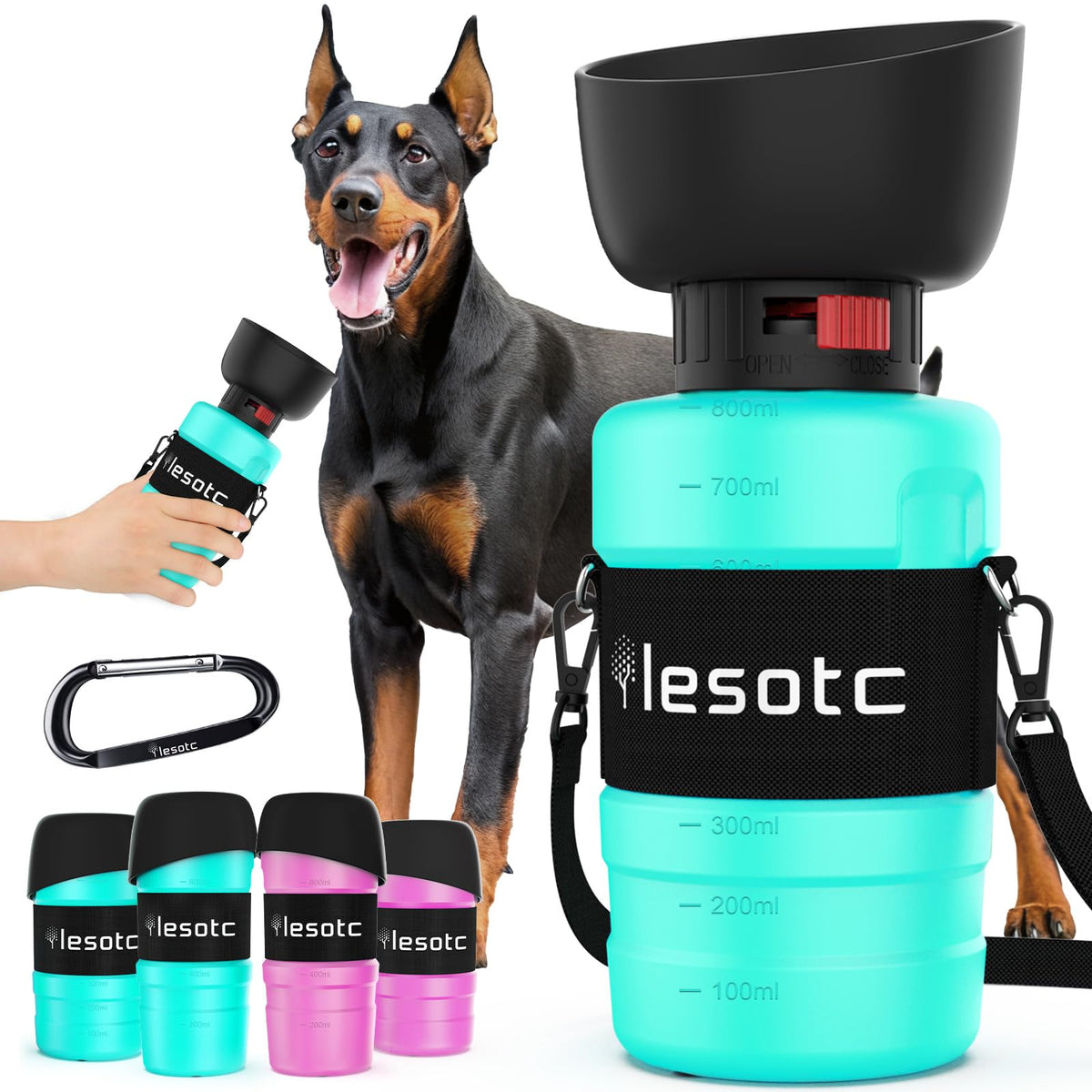 lesotc Dog Water Bottle, Portable Pet Water Dispenser, Leak Proof Travel Squeeze Water Bottle for Dogs, Puppy Essentials Dog Stuff Accessories for Outdoor Walking, Hiking, BPA-Free, Lightweight
