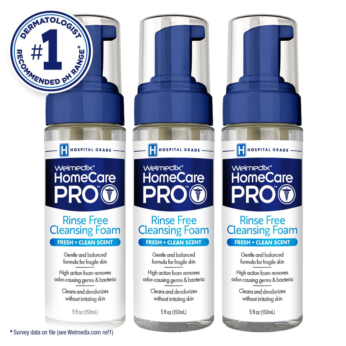 Welmedix No Rinse Cleansing Foam - Rinse Free & Waterless Body Wash | 3-in-1 Shampoo & Foaming Cleanser - Hospital Grade & pH Balanced - Gentle on Sensitive Skin - 5oz, Pack of 3