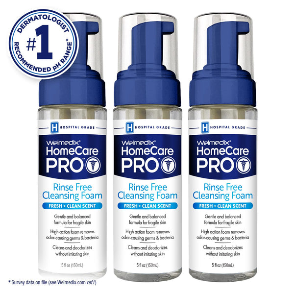 Welmedix No Rinse Cleansing Foam - Rinse Free & Waterless Body Wash | 3-in-1 Shampoo & Foaming Cleanser - Hospital Grade & pH Balanced - Gentle on Sensitive Skin - 5oz, Pack of 3