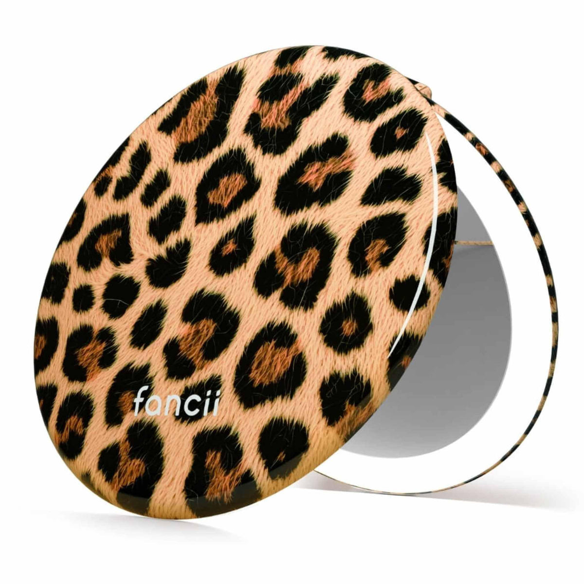 Fancii Taylor LED Lighted Travel Makeup Mirror, Rechargeable with 10x/1x Magnifying & 3 Light Settings - Compact, Portable, Large 5” Wide Hand Mirror for Handbag and Purses (Black)