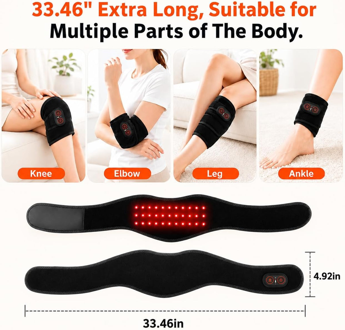 Neck Heating Pad for Pain Relief, Cordless Vibrating Neck Massager with 660nm 850nm Red Light, 3000mAh Battery 3 Heat Levels, Heated Neck Brace Wrap up to 33 Inches for Soreness Stiffness