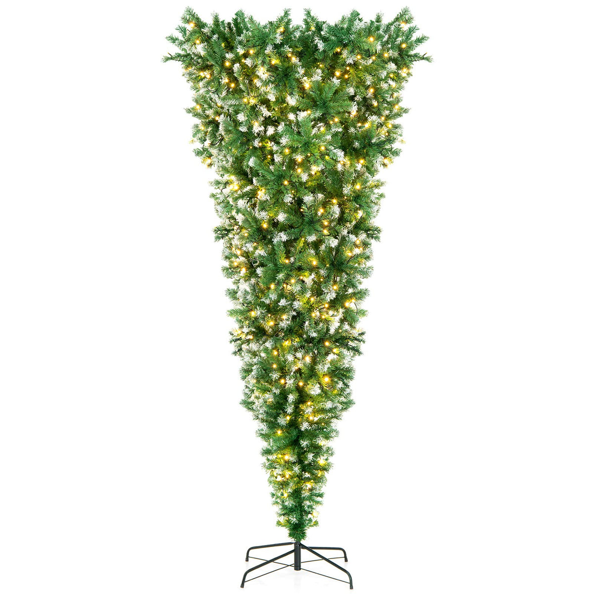 Goplus 7ft Upside Down Christmas Tree, Artificial Xmas Tree with Metal Stand, 1000 Branch Tips, Green Inverted PVC Tree for Indoor Outdoor Holiday Decoration
