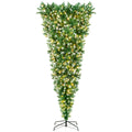 HAPPYGRILL 7ft Upside Down Christmas Tree, Artificial Xmas Tree with 1000 Branch Tips, Metal Stand, Green Inverted PVC Tree for Home Holiday Decoration