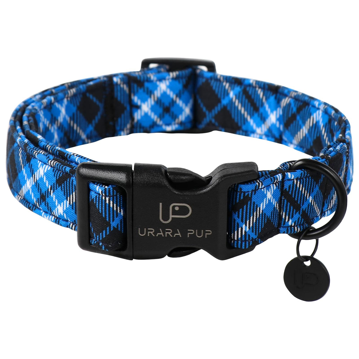 Fall Plaid Dog Collar with Maple Leaf Charm – Adjustable Autumn Checkered Dog Collar for Small Medium Large Dogs, Soft Cotton Puppy Collars with Quick Release Buckle and Metal D-Ring
