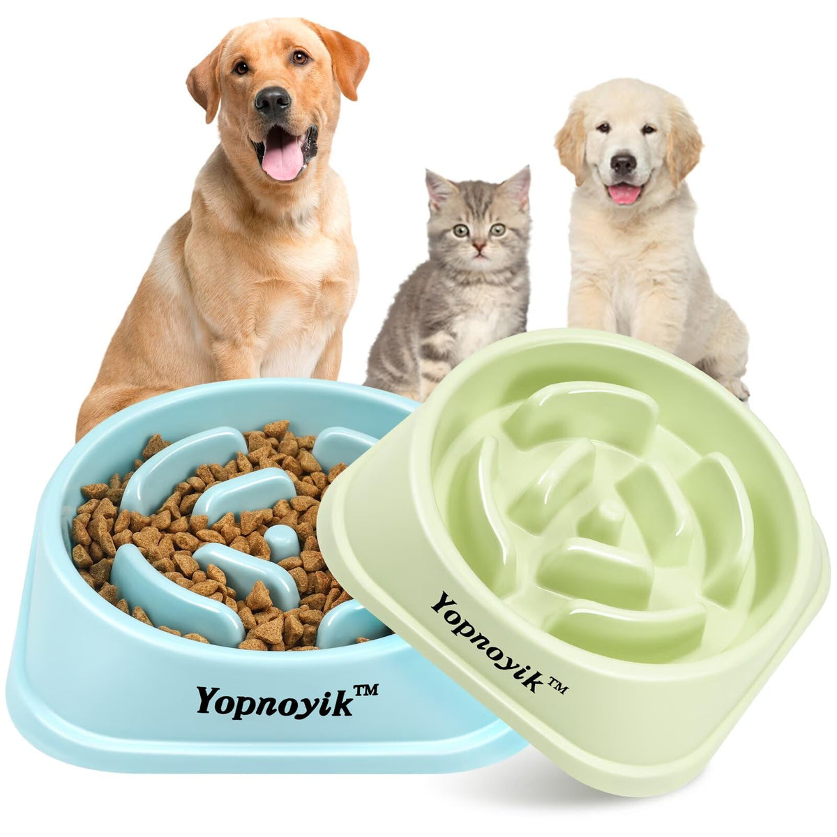 2 Pack Slow Feeder Dog Bowls for Healthy Eating, Non-Slip and Anti-Choking Design, Reduces Bloating & Overeating for Medium Dogs and Cats, Easy to Clean