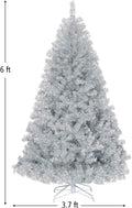 Goplus 6ft Sliver Artificial Christmas Tree with Electroplated Technolog