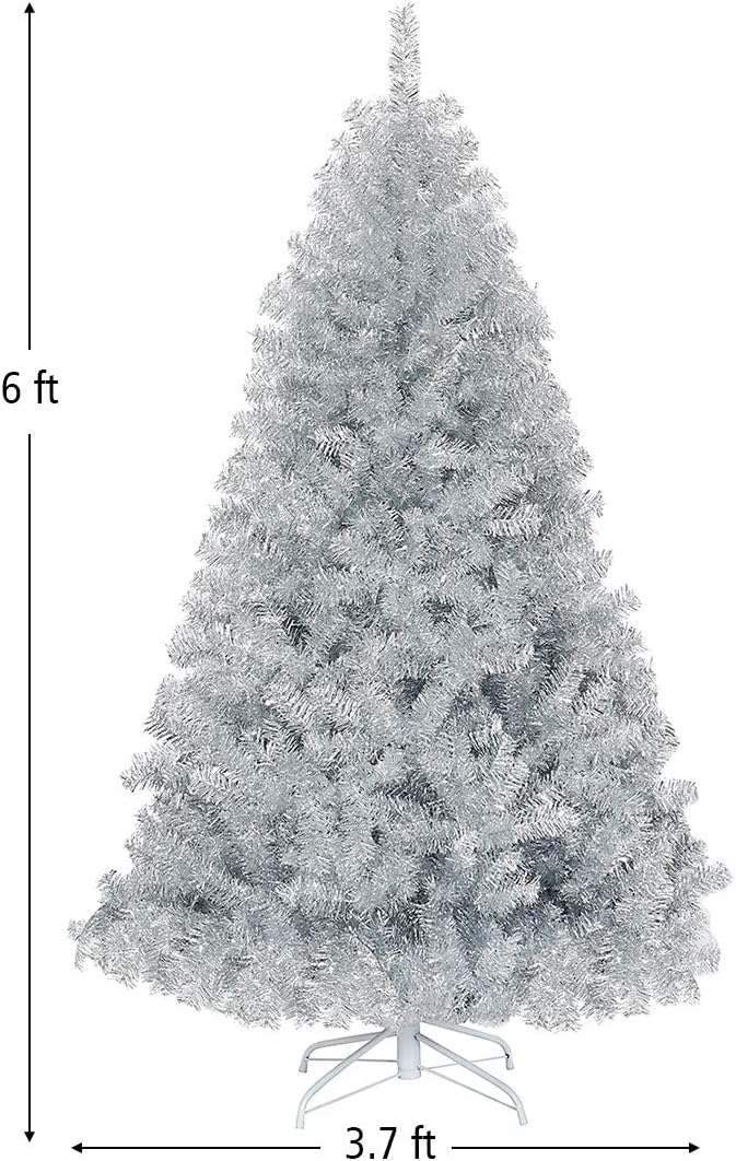 Goplus 6ft Sliver Artificial Christmas Tree with Electroplated Technolog