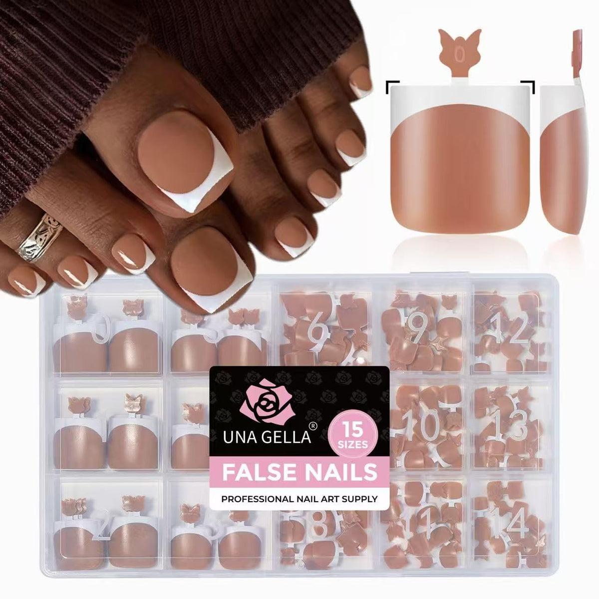 UNA GELLA French Toe Nail Press Ons, Pre-Etched 15 Sizes Sharp Square Berry Pink 180Pcs Press On Toenails False Toes Soft Gel Square Full Cover Fake Toenails for Nail Extensions DIY Salon Pedicure