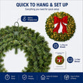 36in Large Pre-Lit Christmas Wreath with Bow, Artificial Greenery