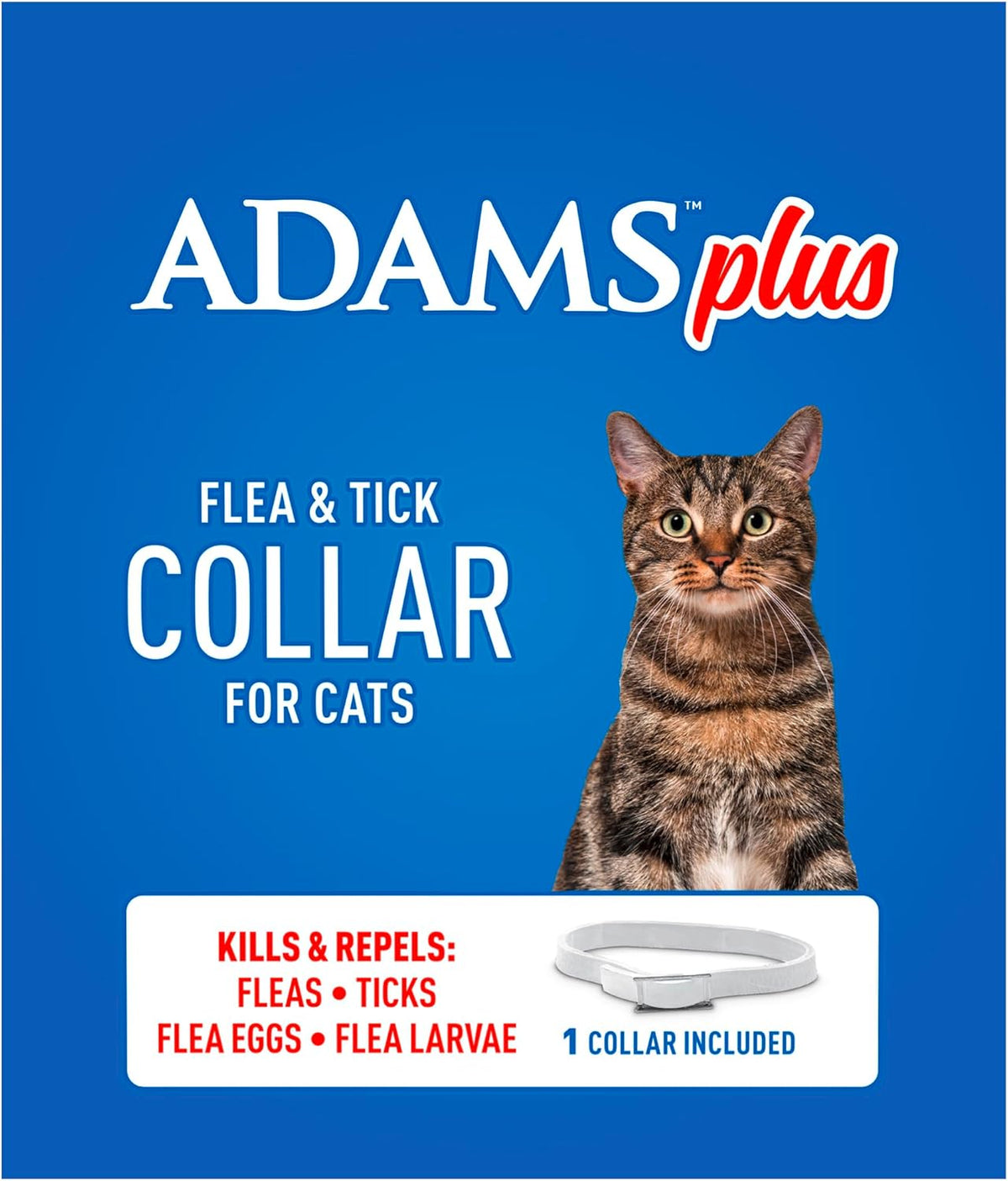 ADAMS Plus Flea & Tick Collar for Cats, Flea Collar for 7-Month Prevention, Adjustable Collar Fits Cats & Kittens, Kills Fleas & Ticks, 1 Count