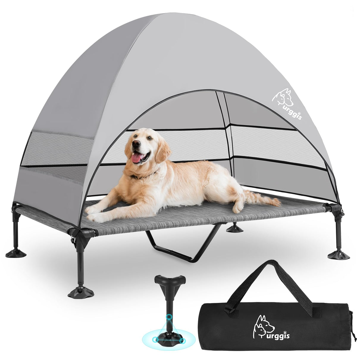Upgraded Elevated Dog Bed with Canopy, Portable Raised Outdoor Dog Bed with Stable Anti-Slip Feet, Wider Shade Pet Bed Cot, Raised Dog Beds for Large Dogs Camping, Indoor & Outdoor Use
