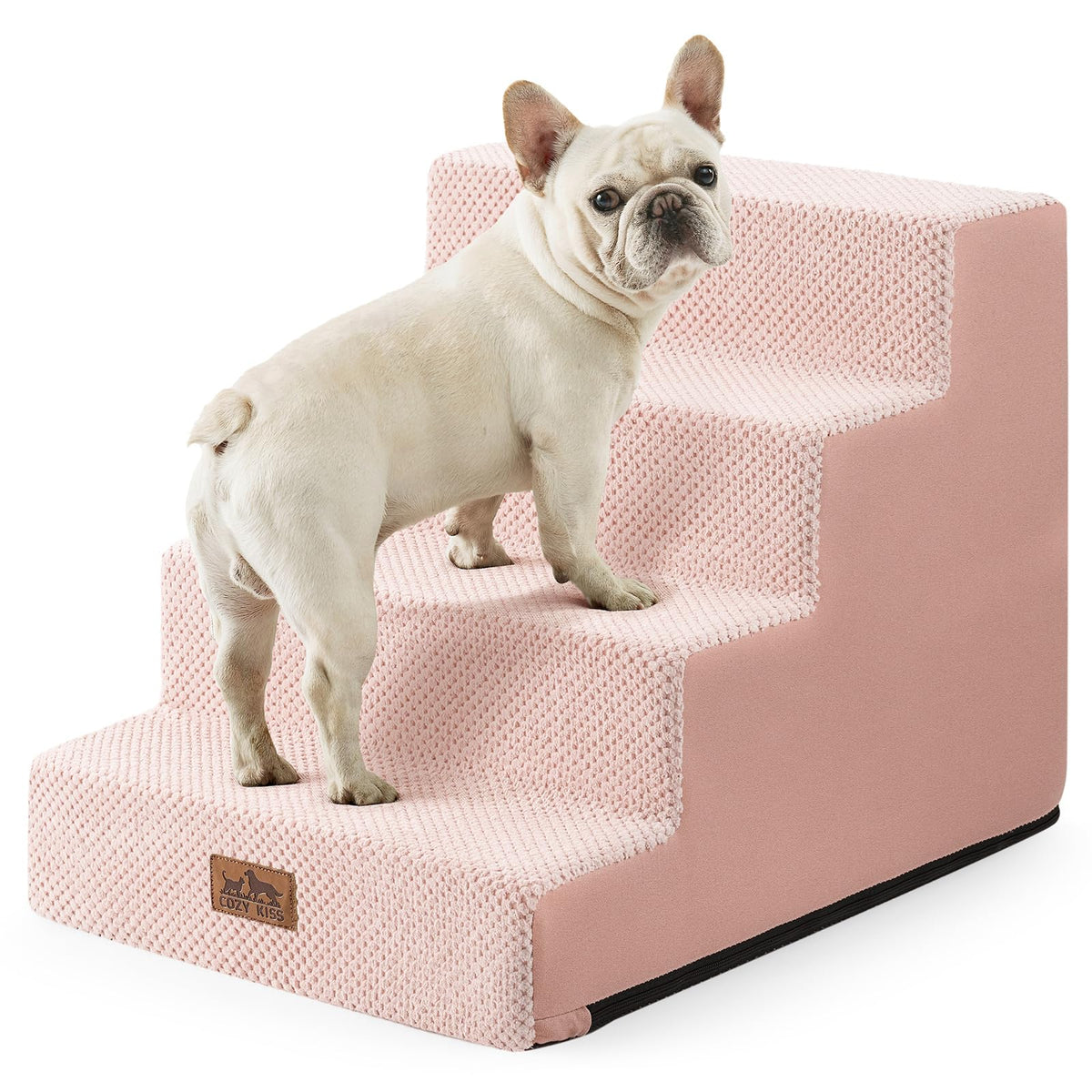 COZY KISS Dog Stairs for Small Dogs, 5 Tier Wider Pet Stairs for High Beds, 23.6" H Non-Slip Dog Steps for Old Cats, Puppies, Small Medium Dogs, 19.7x29.5x23.6 inch, Beige