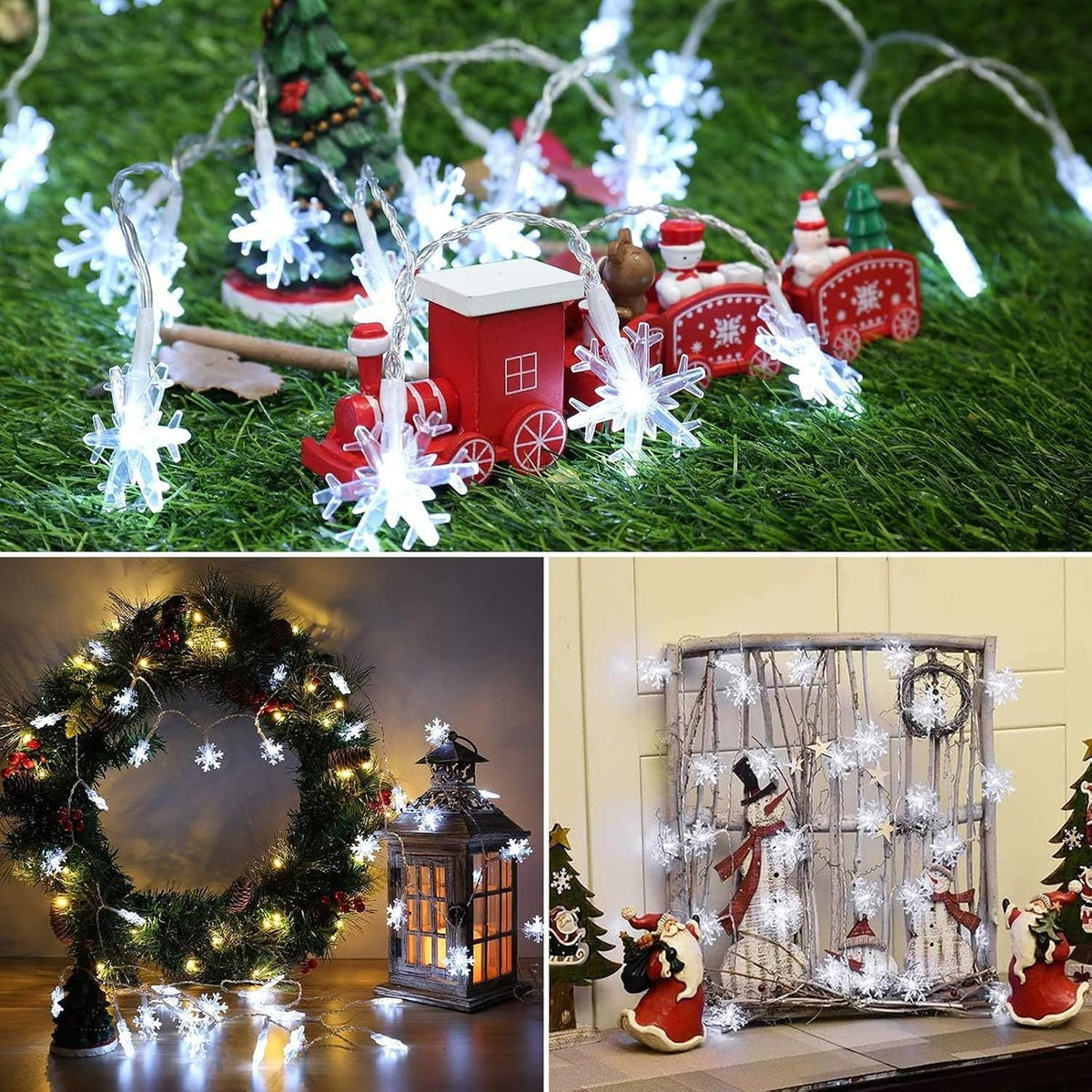 Christmas Snowflake Lights, 20ft 40LED 8 Modes & Timer Battery Operated Fairy Lights for Indoor/Outdoor Holiday Party Decorations (White)