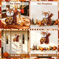 Fall Wreath for Front Door, 13.4" Thanksgiving Straw Fox Figurine with Woodchip Pinecone, Hanging Harvest Autumn Gifts, Tabletop Centerpieces, Woodland Animal Home Kitchen Office Decor