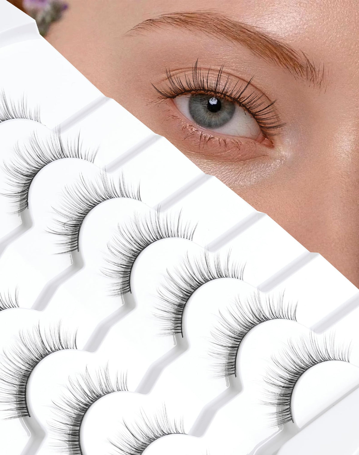 Natural Lashes That Look Like Extensions Strip Lashes Natural Look Thin Band Wispy Eyelashes 13mm Cat Eye False Eyelashes Foxy Eye Lashes 12 mm 7 Pairs S10