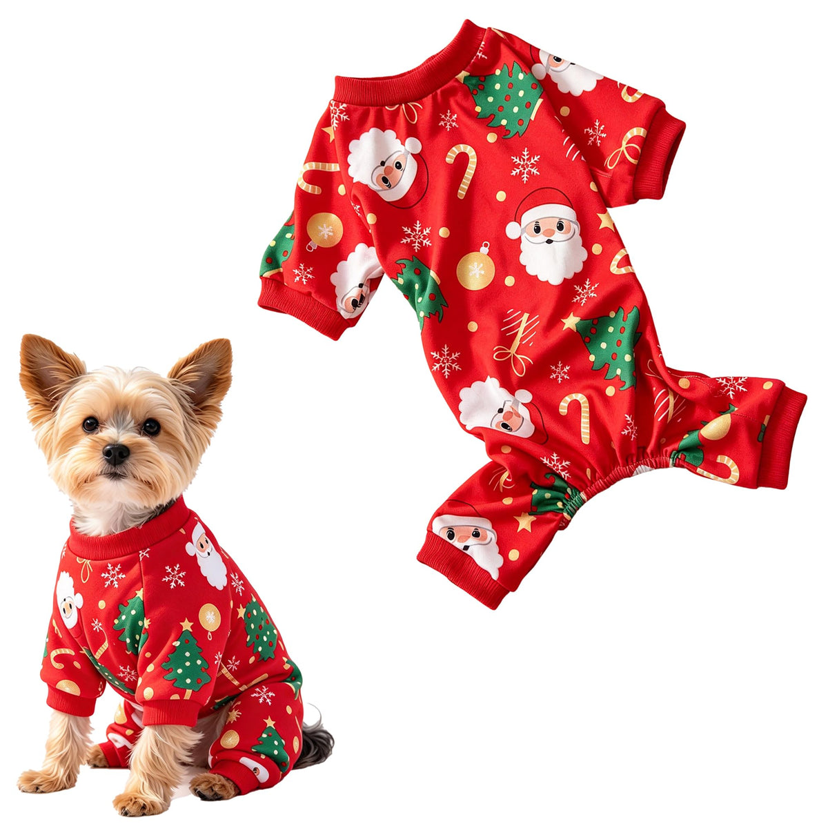 Dog Pajamas Christmas Puppy Onesie Long Sleeve Pets Clothes Jumpsuits PJS