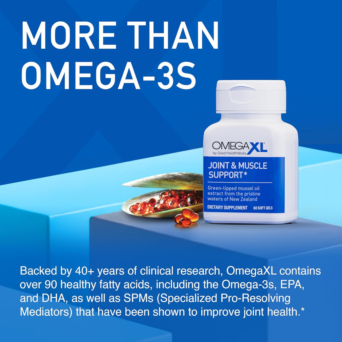 OmegaXL Joint Support Supplement - Natural Muscle Support, Green Lipped Mussel Oil, Soft Gel Pills, Drug-Free, 120 Count