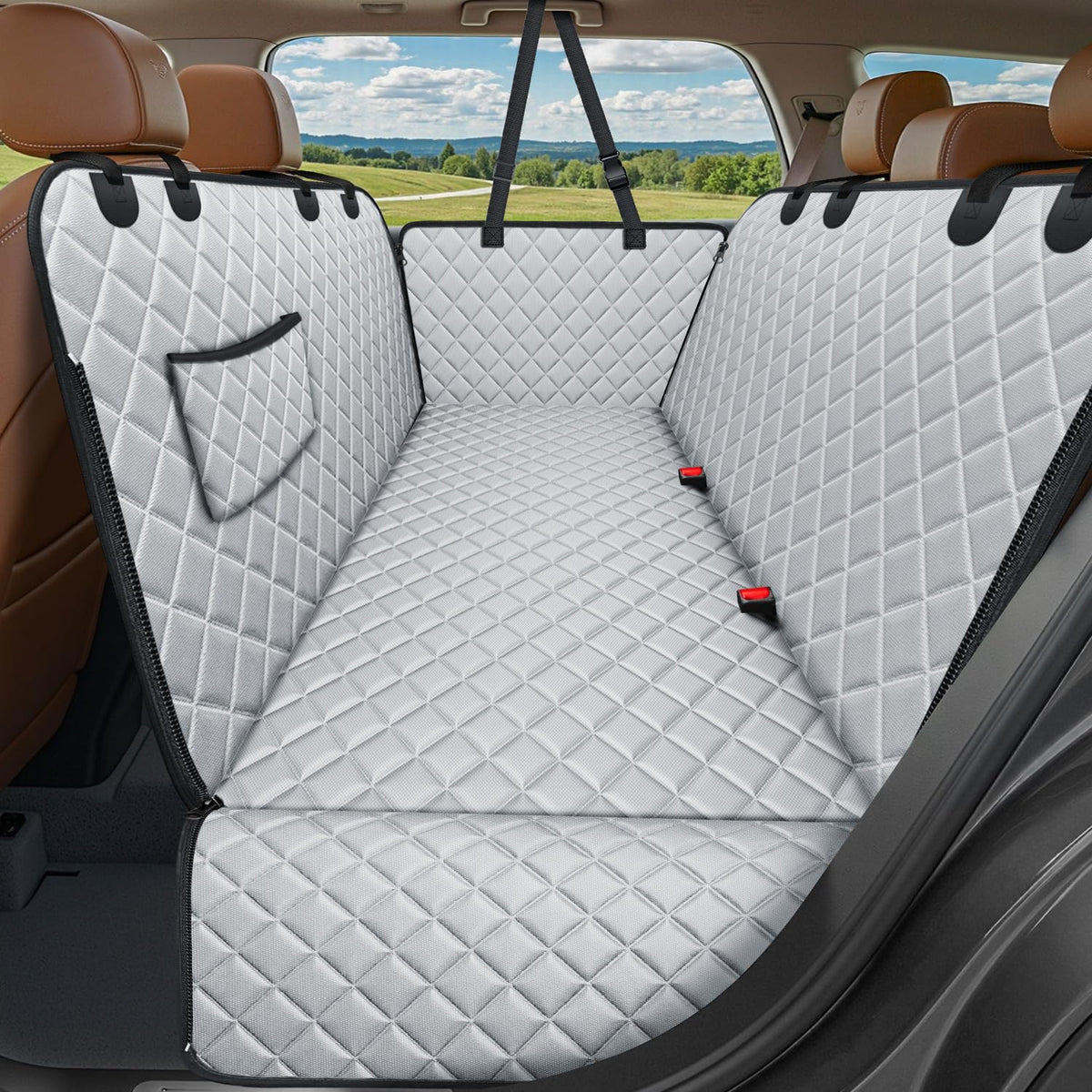URPOWER Hard Bottom Dog Car Seat Cover for Pets 100% Waterproof Seat Cover Hammock 600D Heavy Duty Scratch Proof Nonslip Durable Back Seat Covers for Cars Trucks and SUVs