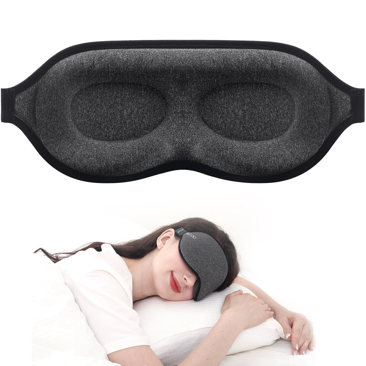 MZOO Luxury Sleep Mask for Women Men Patented Light Blocking Design | Zero Eye Pressure, 3D Contoured Sleeping Mask for Side Sleeper, Breathable, Adjustable, for Travel, Black