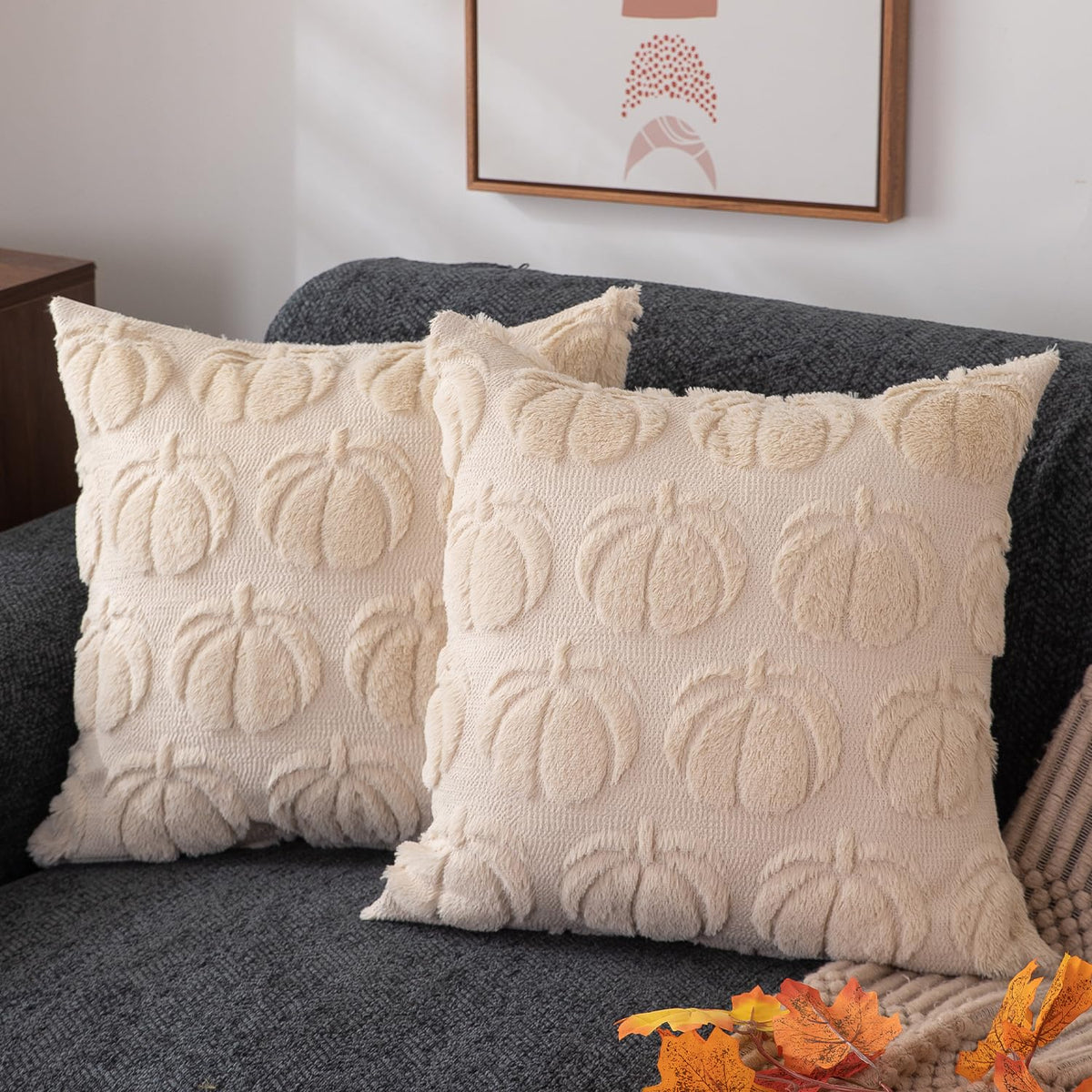 DFXSZ Fall Pillow Covers 18x18 2Pcs Rust Pumpkin Fall Decorations for Home | Fall decor Set of 2 Throw Pillow Cases Soft Plush Faux Fur Wool Couch Cushion for Chair Sofa Bedroom Living Room Home Decor
