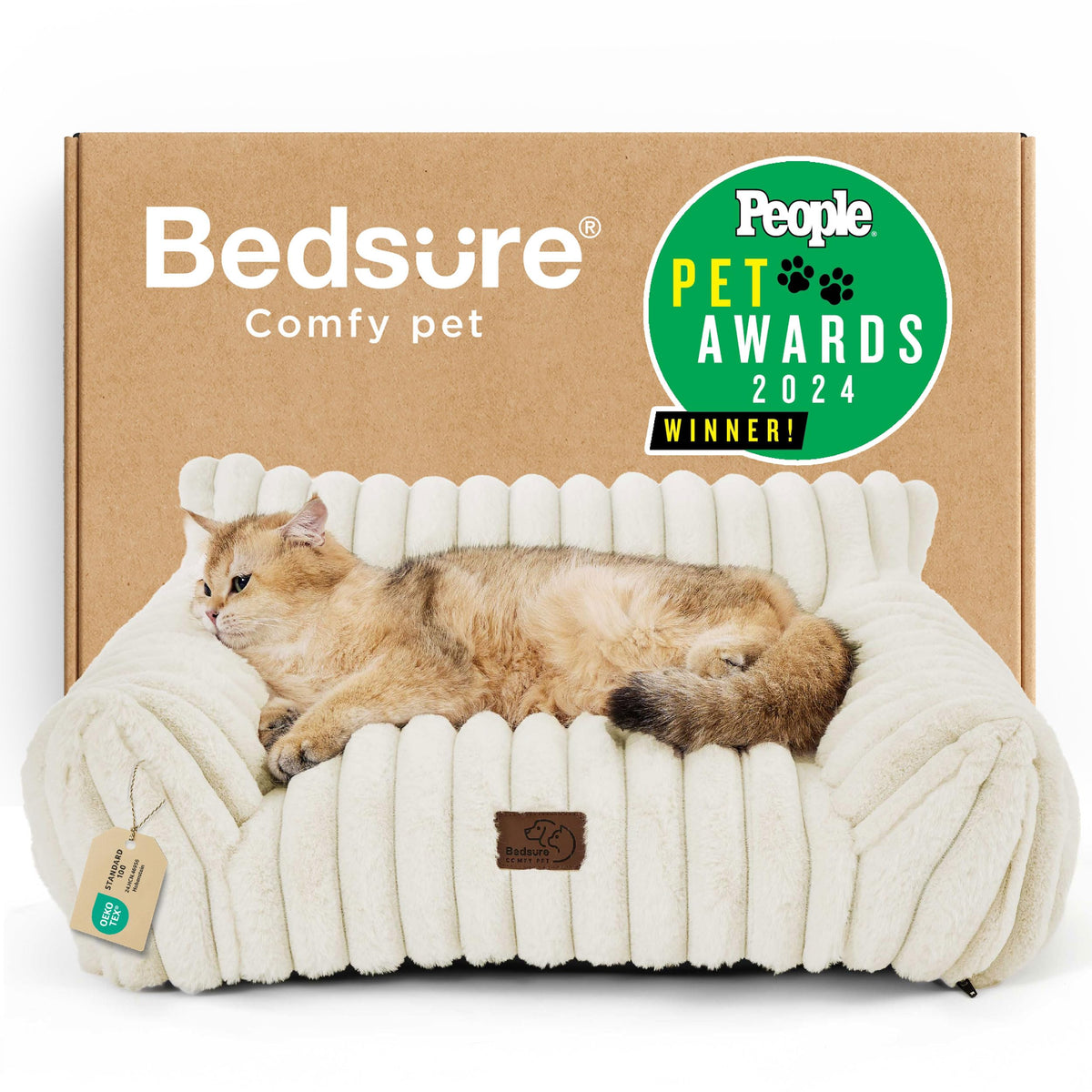 Bedsure ComfyFleece™ Shown on TV Fluffy Cute Dog Couch for Pets,30in Cream | Small & Medium Dog Bed Washable Cover,Supportive Couch Bed for Small Dogs,Pet Sofa Seen on Good Day New York,Up to 20 Lbs