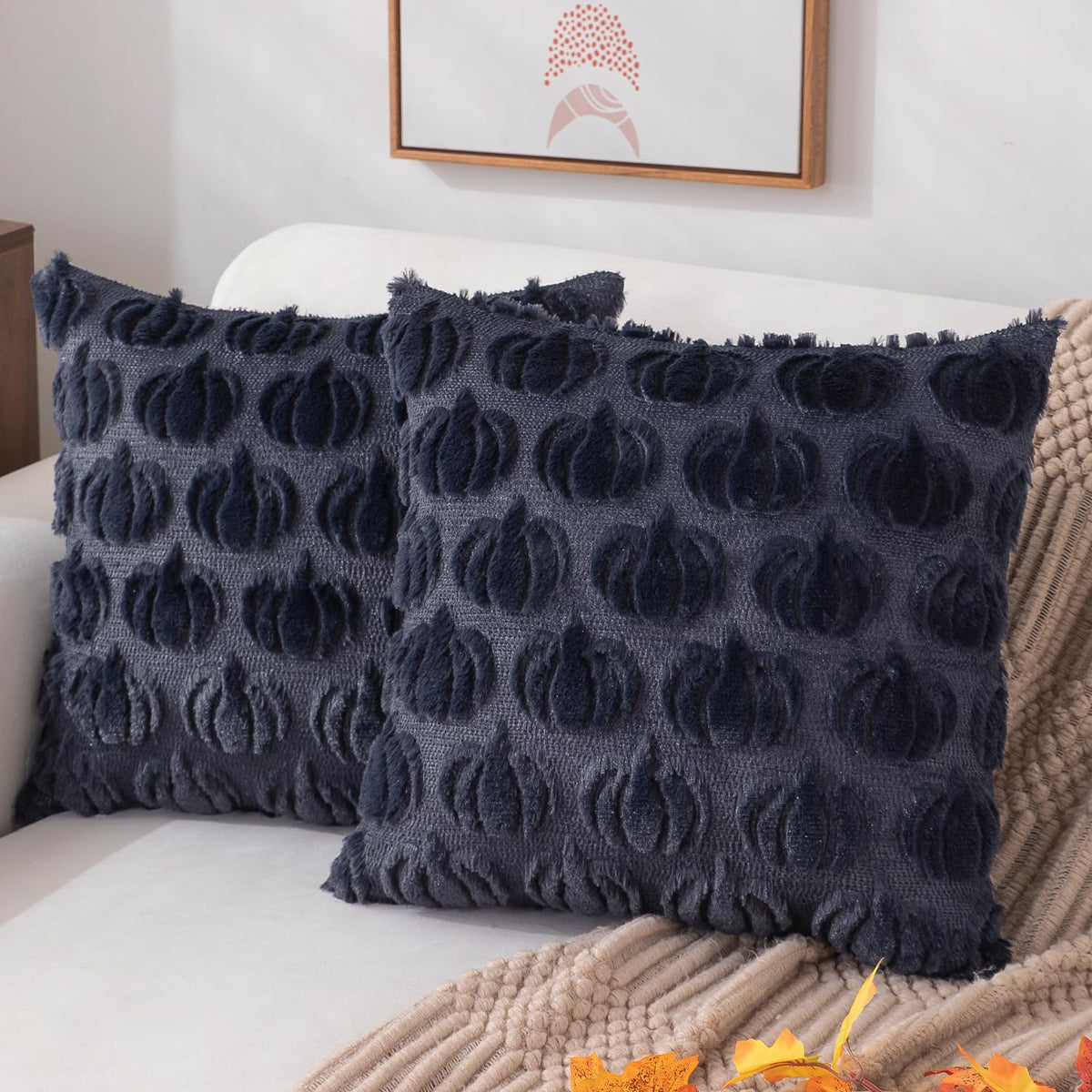 DFXSZ Fall Pillow Covers 18x18 2Pcs Rust Pumpkin Fall Decorations for Home | Fall decor Set of 2 Throw Pillow Cases Soft Plush Faux Fur Wool Couch Cushion for Chair Sofa Bedroom Living Room Home Decor
