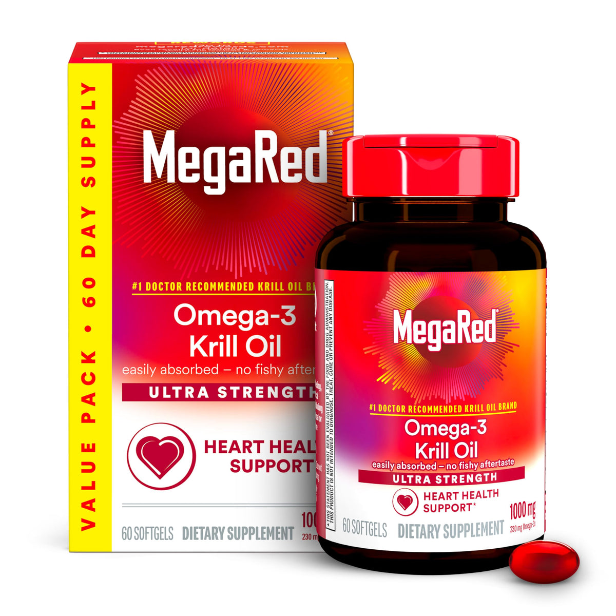 MegaRed - Omega-3 Krill Oil 350mg Softgels (130 Count in A Bottle), EPA & DHA Omega-3 Fatty Acids with No Fishy Aftertaste Unlike Fish Oil, Contains Antioxidant Astaxanthin